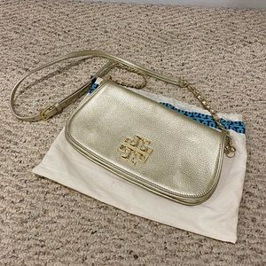 Tory Burch Gold Britten Crossbody convertible clutch